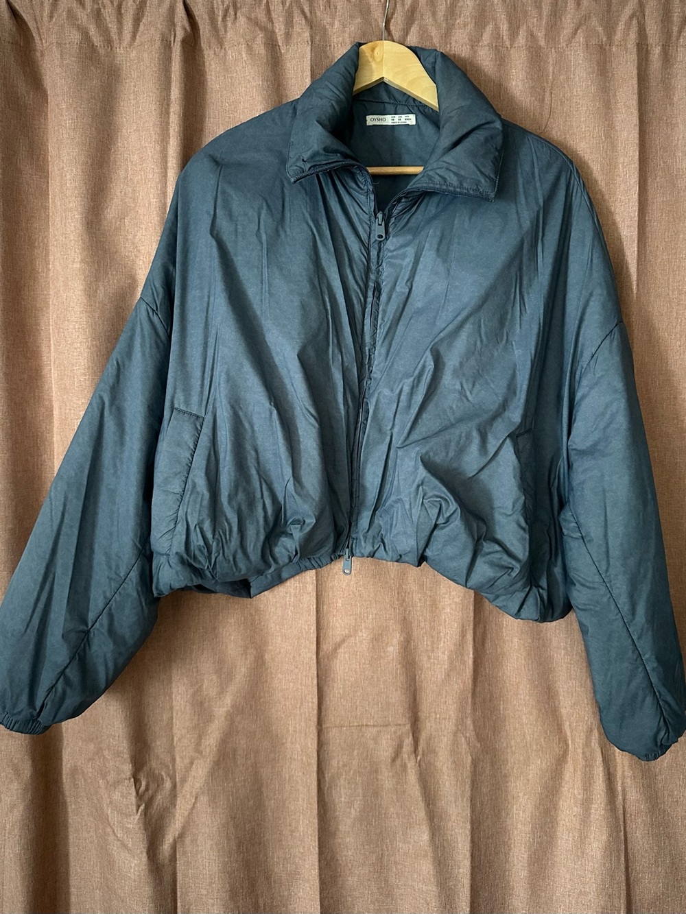 Oysho Women's Blue Cropped Puffer Jacket - Lightweight Zip Front
